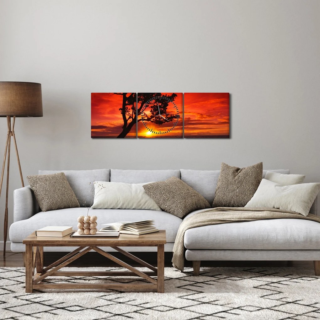 Obraz - Zachód słońca (z zegarem) (90x30 cm)