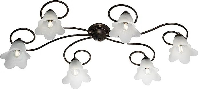 Lampa sufitowa Alice z brązowego lakierowanego żelaza, dekor stare złoto, klosze z białego szkła alabastrowego Ø14 cm, 6 świateł, 99x50 cm