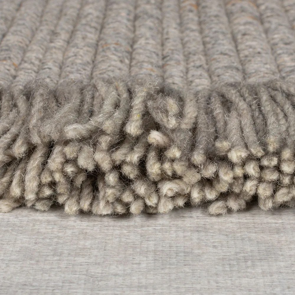 Szary chodnik z mieszanki wełny tkany ręcznie 60x230 cm Rene Fringed Ribbed – Flair Rugs