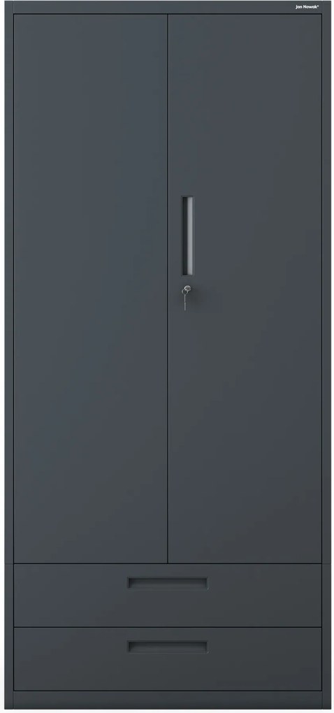 Szafa modułowa metalowa wielofunkcyjna z dwiema szufladami antracytowa MEGAN 1950 x 900 x 400 mm