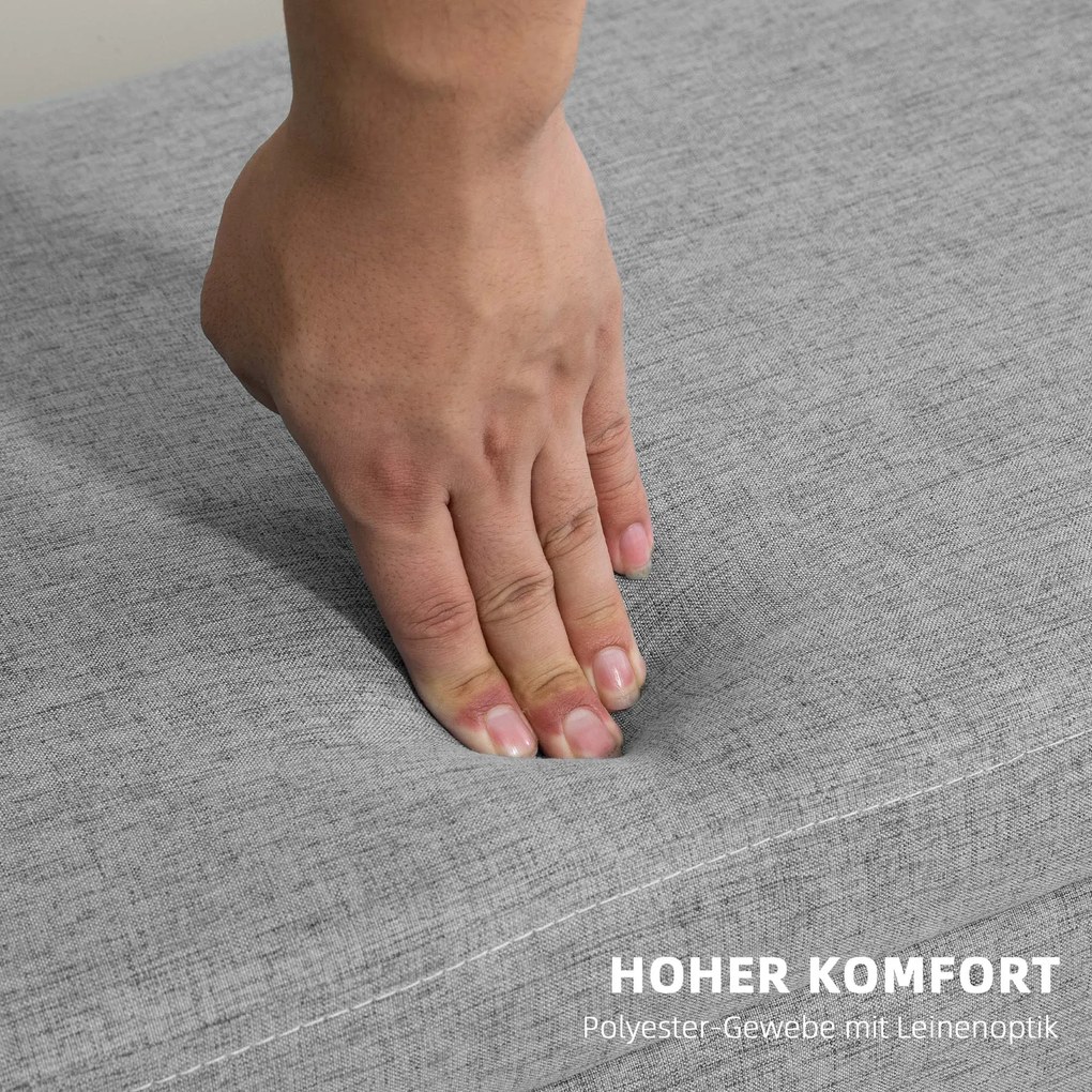 HOMCOM Ławka tapicerowana z przestrzenią do przechowywania, wykończenie w wyglądzie lnu, nogi z drewna kauczukowego, do 220 kg, 110x39x45cm, szara