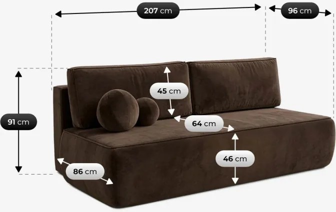Sofa z Funkcją Spania ARVETO Brązowa Welurowa Nowoczesna