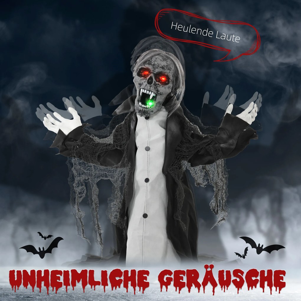 HOMCOM Dekoracja Halloween, Szkielet/Zombi, ruchomy, sensor ruchu, LEDy i dźwięki, 75 cm