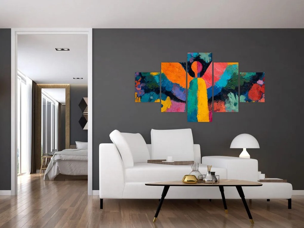 Obraz - Abstrakcyjny anioł z kwiatami (125x70 cm)