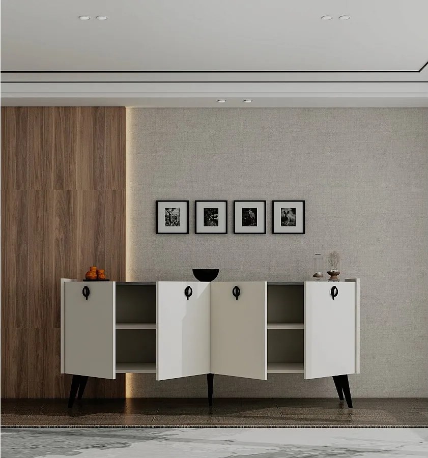 Komoda – 180 cm x 79 cm x 40 cm – Biała – Płyta wiórowa pokryta melaminą