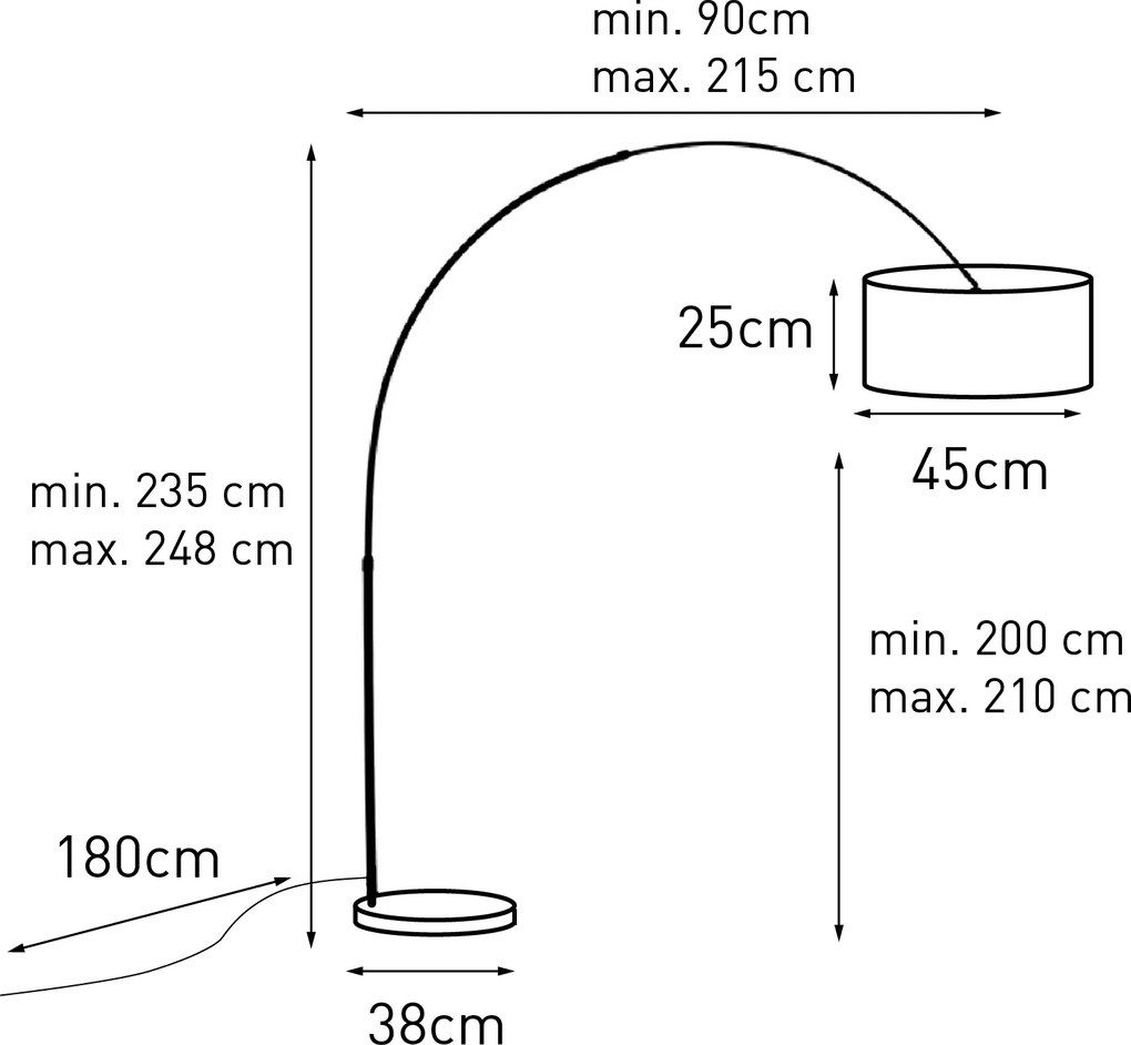 Łukowa lampa ze stali z brązowym abażurem z tkaniny 45 cm - XXL