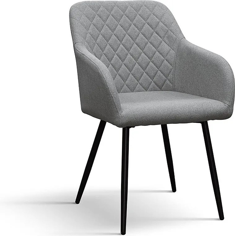 Zestaw 4 szarych krzeseł z tkaniny i czarnych metalowych nóg, z podłokietnikami - LISBONA