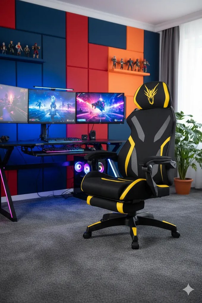 Czarno Żółty Fotel Gamingowy Z Podnóżkiem N5-L20