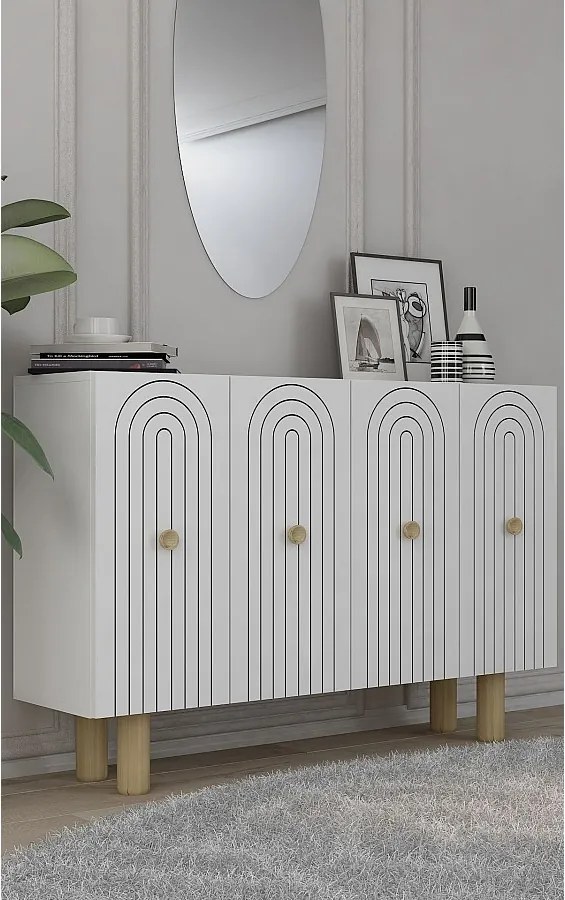 Komoda – 120 cm x 75 cm x 29,6 cm – Biała – Płyta wiórowa pokryta melaminą