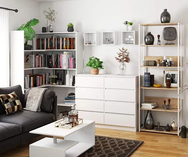 Otwarty regał w skandynawskim stylu biały + dąb artisan - Shira 4X