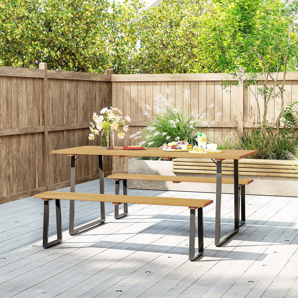 Outsunny Zestaw mebli ogrodowych 3-częściowy, Stół z ławkami dla 6 osób, z otworem na parasol, 178 x 76 x 77 cm, Naturalny