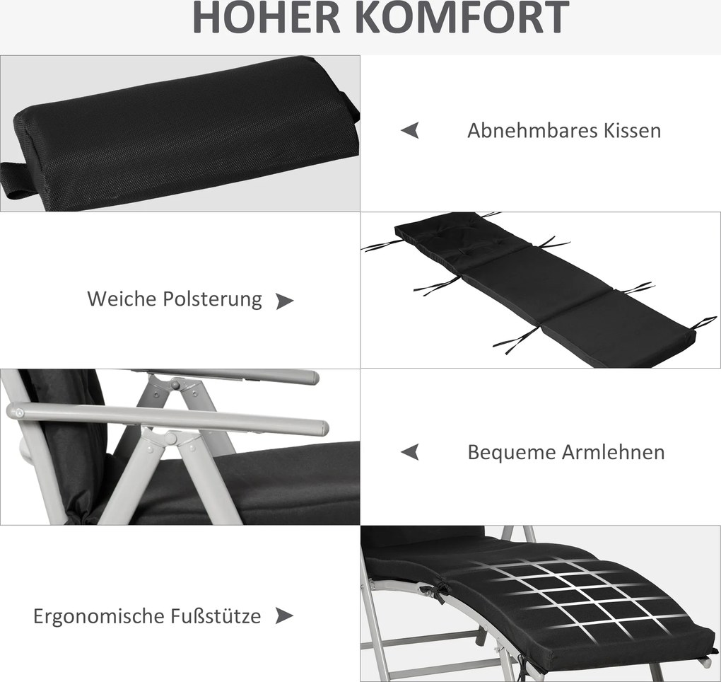 Outsunny leżak ogrodowy skladany duży leżak plazowy regulowany leżak metalowy compact do ogrodu i plaży | Aosom PL