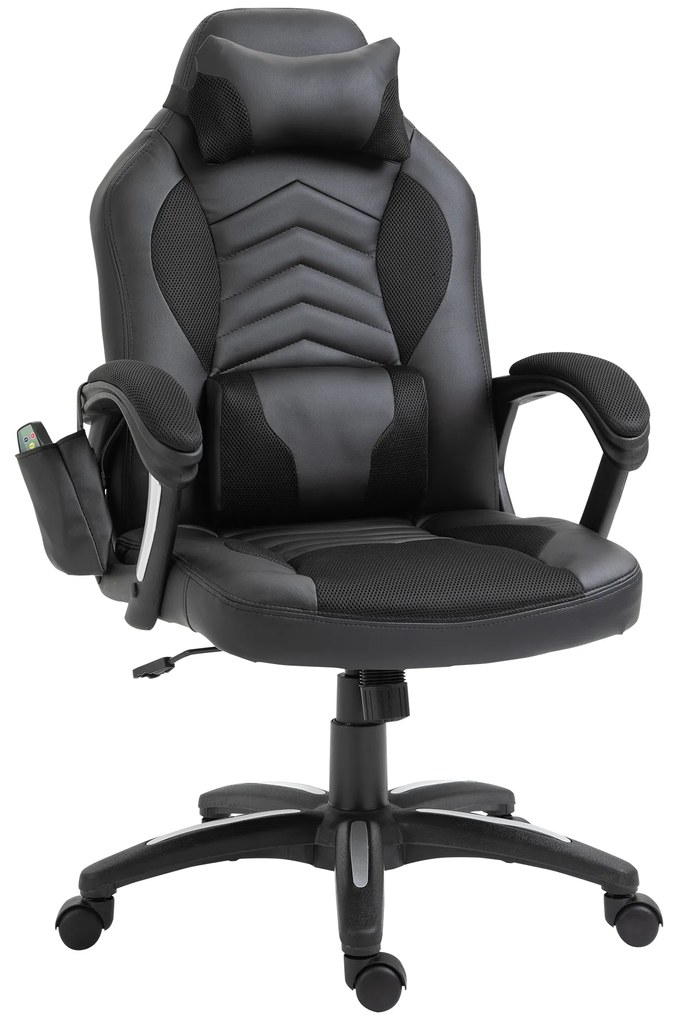 HOMCOM Fotel biurowy ergonomiczny obrotowy z masażem i ogrzewaniem czarny elegancki design | Aosom PL