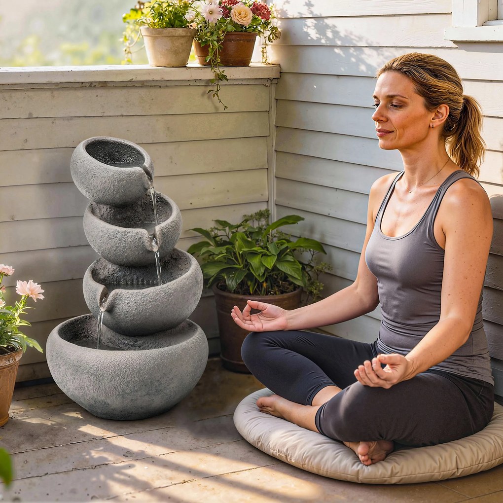 Outsunny Fontanna ogrodowa z żywicy, 4-stopniowy wodospad z LED, pompa, design w stylu kamienia, 35 x 32 x 50 cm | Aosom PL