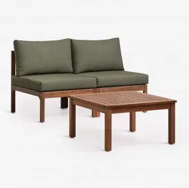 Zestaw Do Salonu Z Modułową Sofą 2-częściową I Stolikiem Kawowym Z Drewna Akacjowego Branson Intensywna Zieleń Oliwkowa – - Sklum