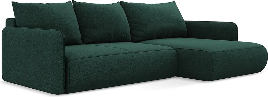 Narożnik prawostronny z funkcją spania - z tkaniny strukturalnej - butelkowa zieleń - NANEA