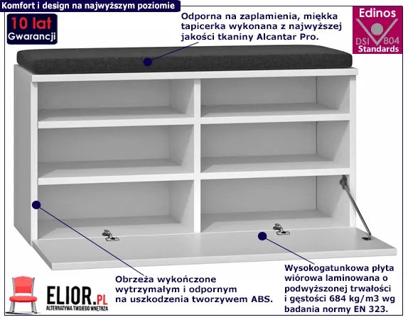 Biała szafka na obuwie - schowek i siedzisko - Juvi