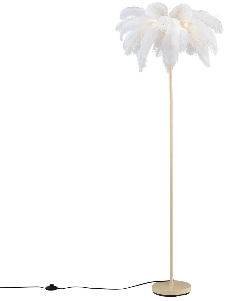 Lampa podłogowa Art Deco beżowa z białymi piórami - Peahen ArtDeco Oswietlenie wewnetrzne