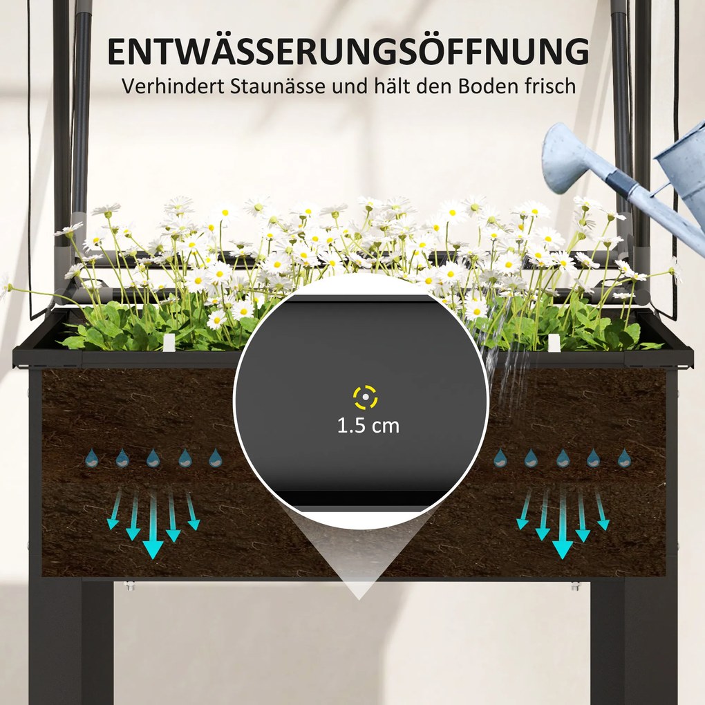 Outsunny Wysoki grządek z dachem szklarniowym, Podwyższona skrzynka na rośliny z otworami drenażowymi, 60 x 60 x 120 cm, Czarny