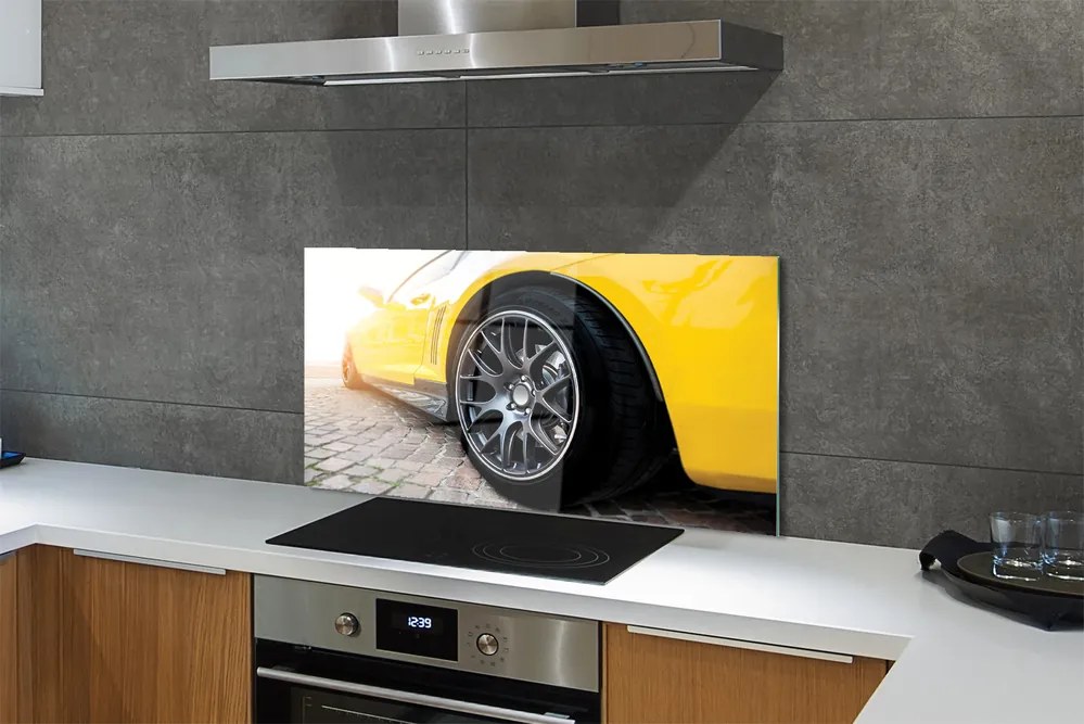 Panel szklany do Kuchni Klasyczne Żółte Auto