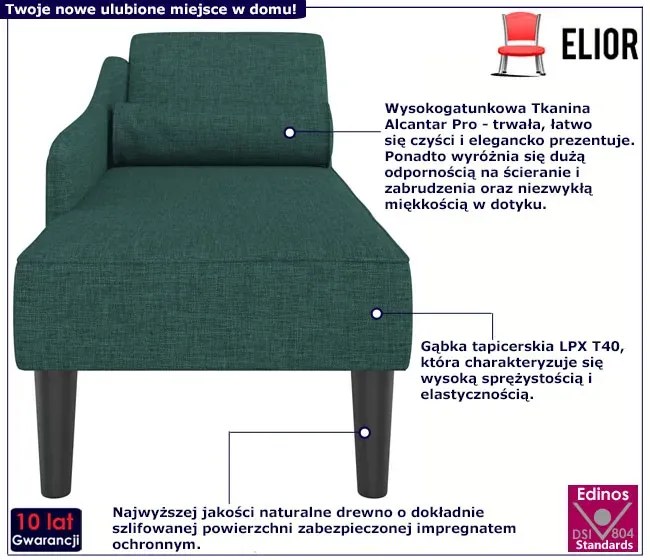 Zielony elegancki szezlong z poduszką - Ores