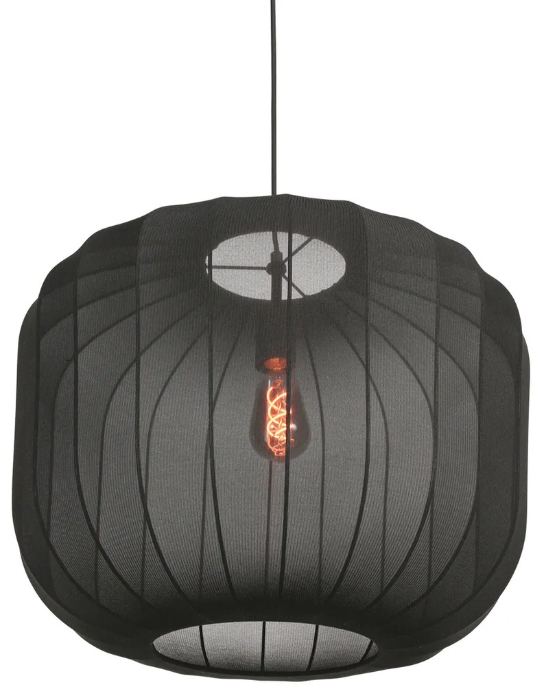 Lampa wisząca w stylu Japandi, czarna, z abażurem z tkaniny, 55 cm - Sable