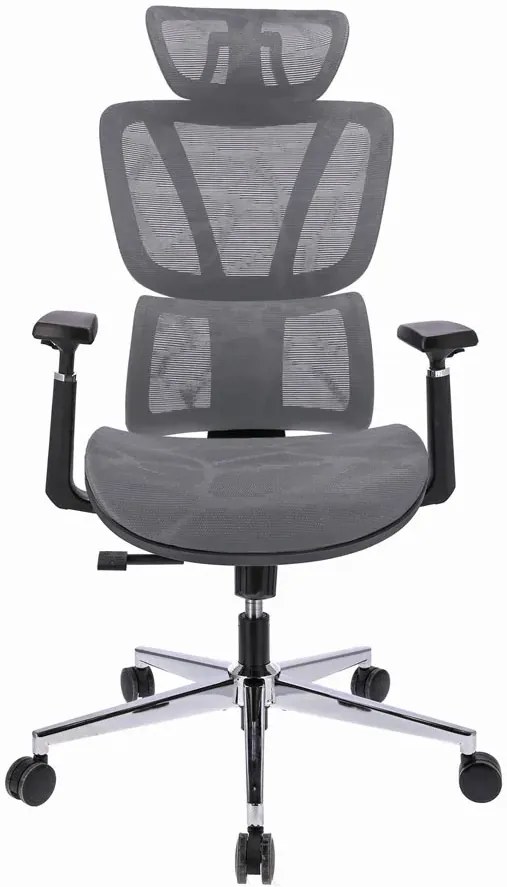 Szare ergonomiczne krzesło biurowe z zagłówkiem -  Floris 3X