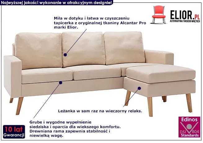 3-osobowa kremowa sofa z podnóżkiem - Muria 4Q