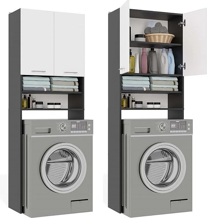 Szafka Pola DK | Antracyt/Biel | 64x30x180 cm | Regał Łazienkowy nad Pralkę