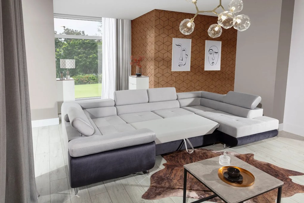 Narożnik z funkcją spania LETTO czarny/biały prawy ELTAP