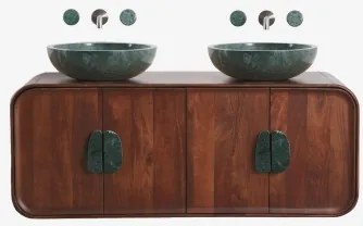 Zestaw Podwójnej Wiszącej Szafki Łazienkowej 130x45 Cm Z Drewna Mango I Naturalnego Kamienia Kivalina Bezlusterkowiec & Zielony Marmur Udaipur – Ciemn