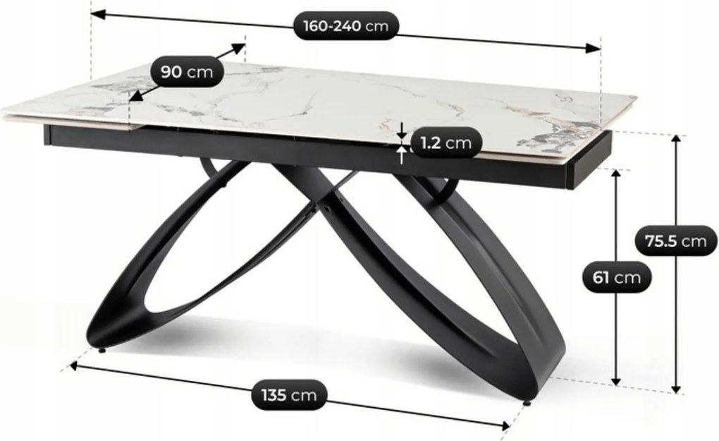 Zestaw Stół Rozkładany LUIGI 160-240 cm Biały Marmur/Czarny i 4 Krzesła TULSA Kremowe Nowoczesne