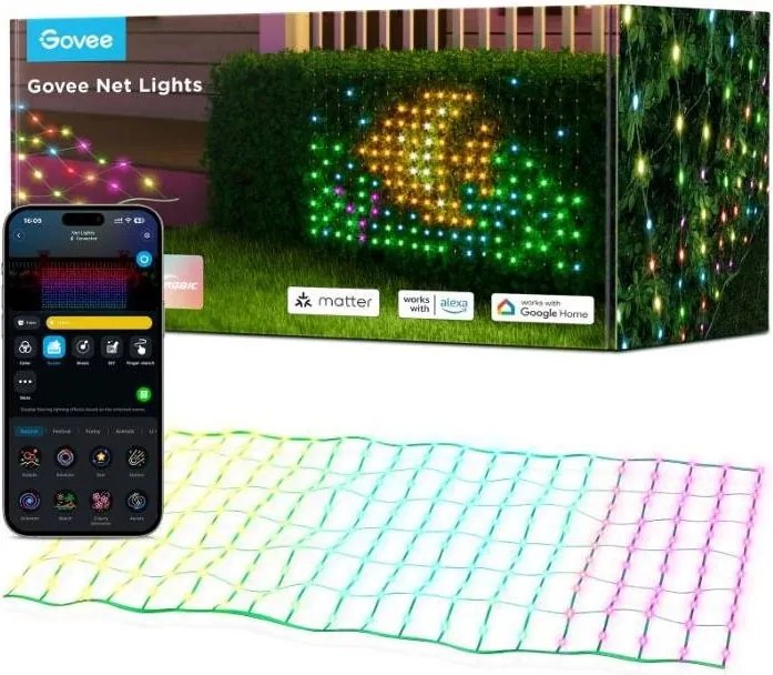 Govee - LED RGBIC Zewnętrzna siatka świetlna 143x85cm Wi-Fi Matter IP65