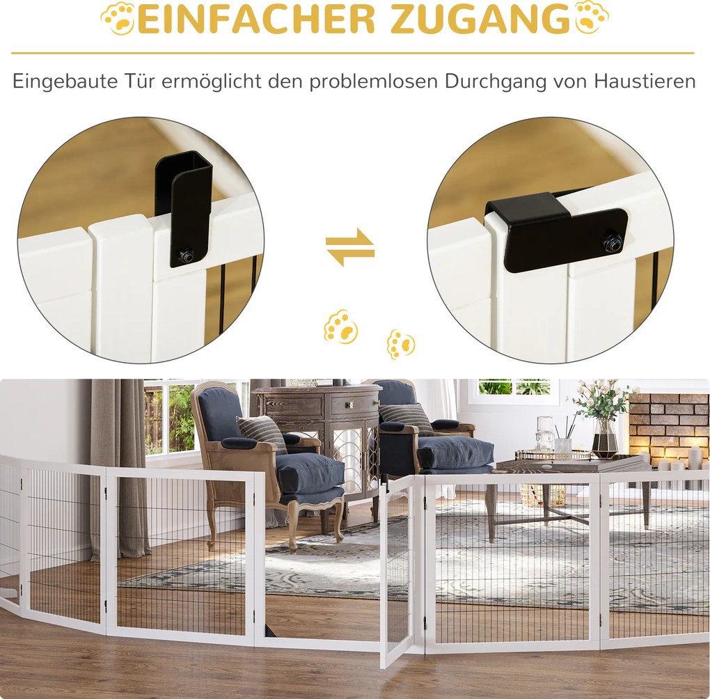 PawHut Bramka bezpieczeństwa dla psów, samodzielnie stojące, modułowe, składane ogrodzenie, 6-panelowe, z 2 podstawami, drewno sosnowe