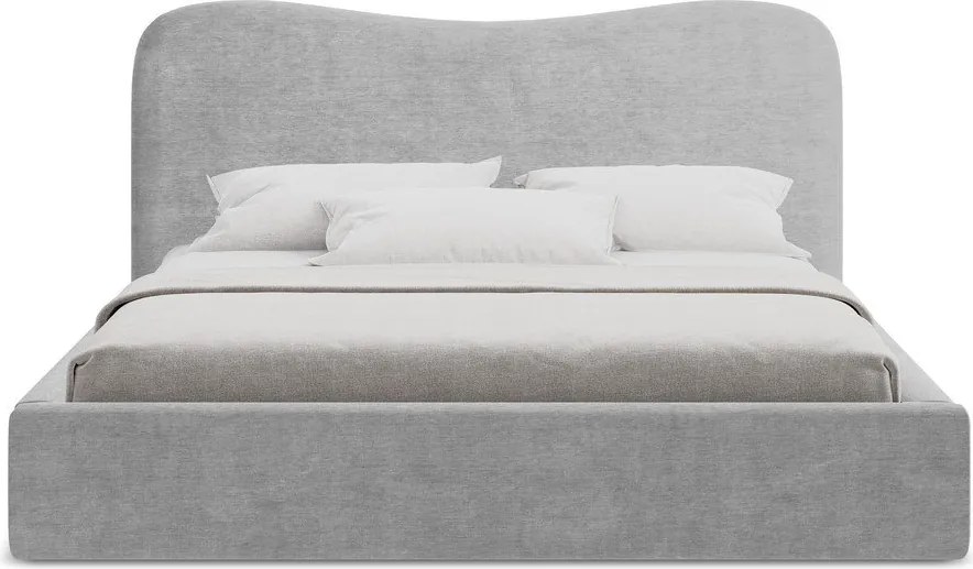 Jasnoszare tapicerowane łóżko dwuosobowe ze schowkiem i stelażem 140x200 cm Kahai – Makamii