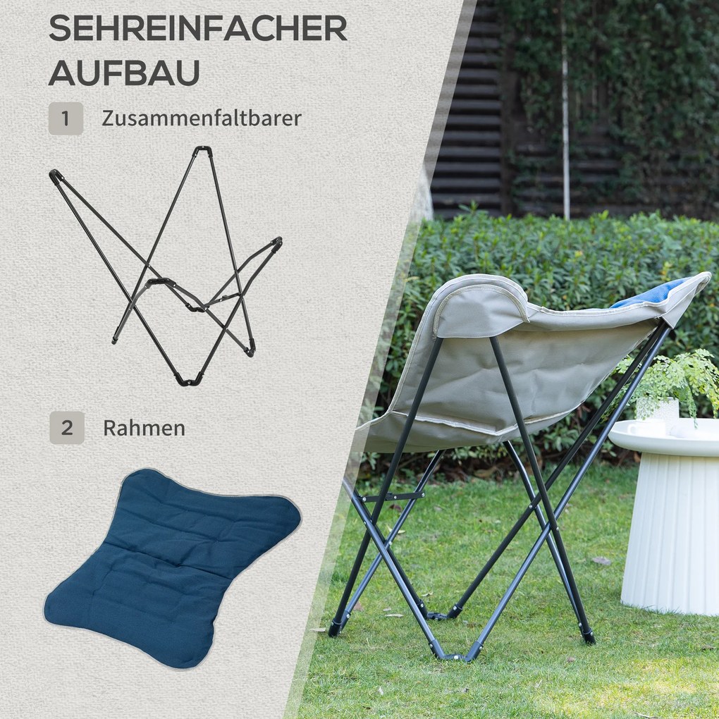 Outsunny Krzesło campingowe Składane Lekka rama stalowa Antypoślizgowe nogi Niebieski 88x74x84 cm Wygodne i stabilne | Aosom PL