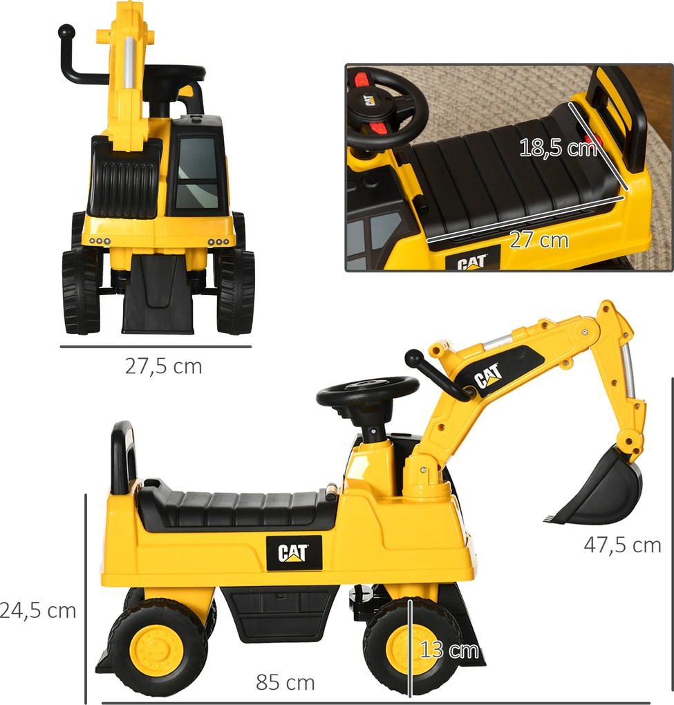 HOMCOM Koparka na Siedzenie dla Dzieci z Łyżką Przesuwny Pojazd Żółto-Czarny | Aosom PL