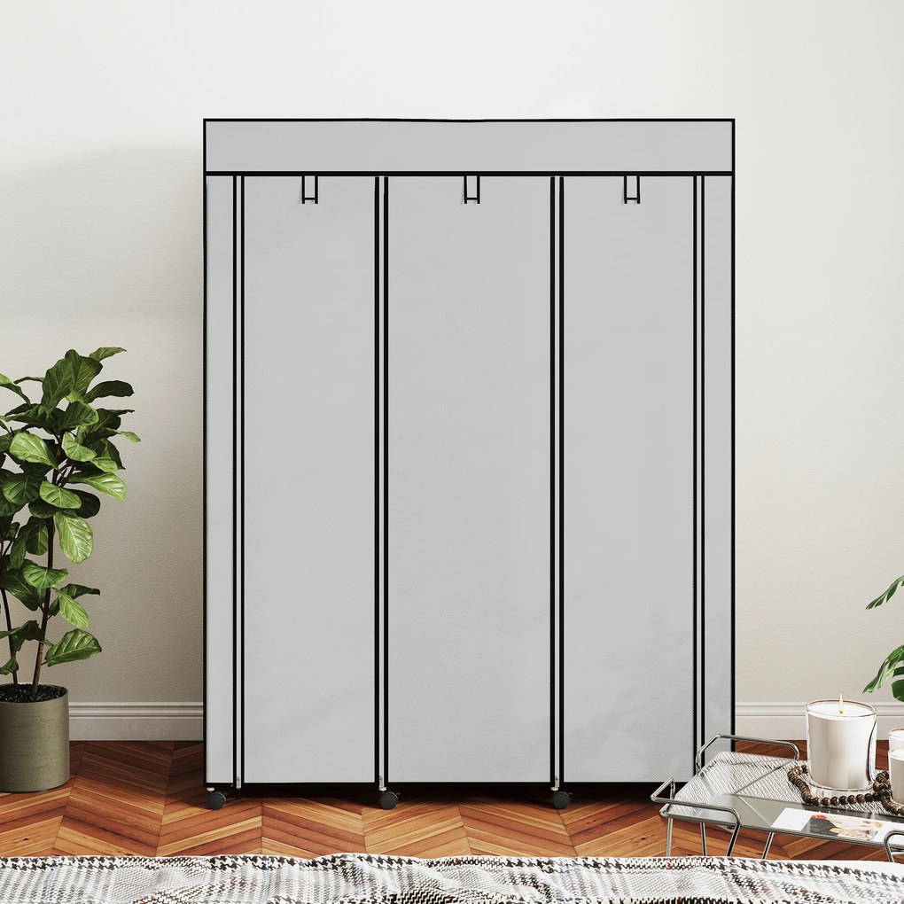 HOMCOM Szafa z tkaniny, rozwiązanie do przechowywania, 8 półek, 2 drążki, szary