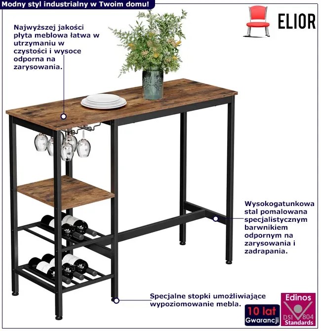 Industrialny stolik barowy rustykalny brąz - Tagis