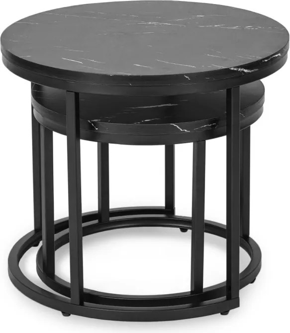 Zestaw Stolików Kawowych MAURO 43 cm/53 cm Czarny Marmur Nowoczesny Glamour