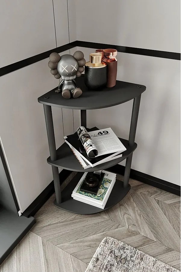 Czarna 3-poziomowa półka narożna – nowoczesny design premium