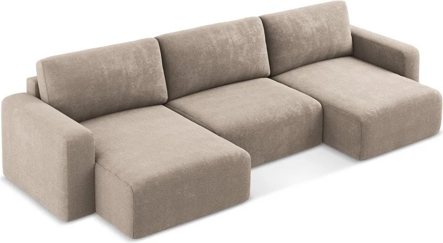 Beżowy rozkładany narożnik ze schowkiem z tkaniny szenilowej (w kształcie litery U) Kona – Makamii