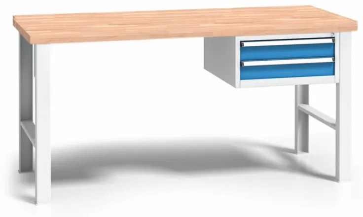 Profesjonalny stół warsztatowy z drewnianym blatem roboczym, 2000x685x840-1050 mm, 1x 2 szufladowy kontener