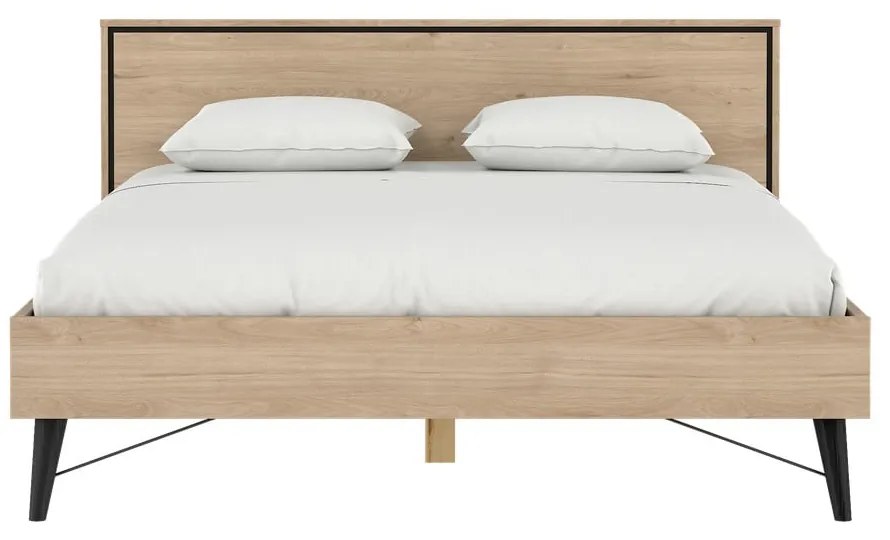 Łóżko dwuosobowe w dekorze dębu ze stelażem 160x200 cm w naturalnym kolorze Ry – Tvilum