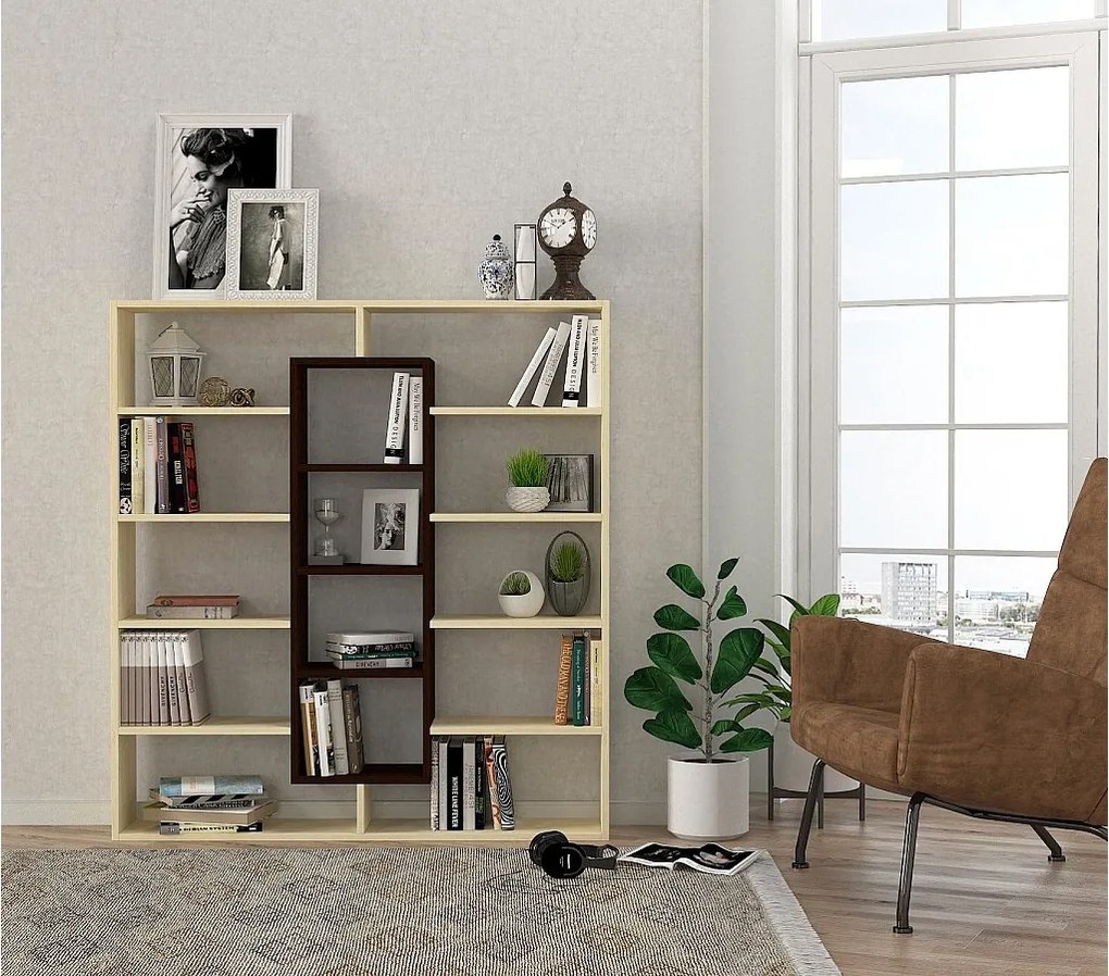 Regał na książki – 125 cm x 135,7 cm x 22 cm – Wenge i brzoza – Płyta wiórowa