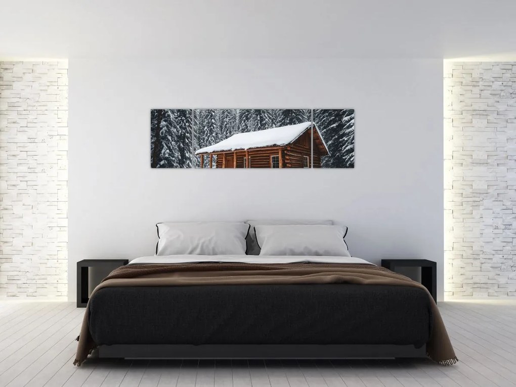 Obraz - Pokryta śniegiem chata (170x50 cm)