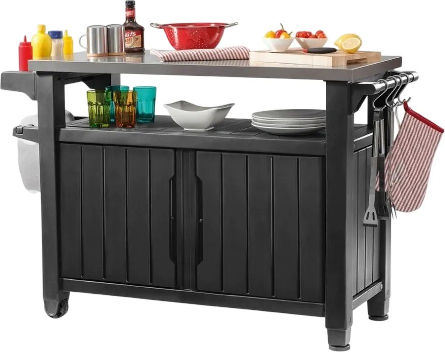 Keter Wielofunkcyjny stolik ogrodowy z grillem UNITY XL 207 l grafit, 134 x 52 x 90 cm