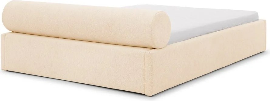 Kremowe tapicerowane łóżko dwuosobowe ze schowkiem i stelażem 200x200 cm Cille – Ropez