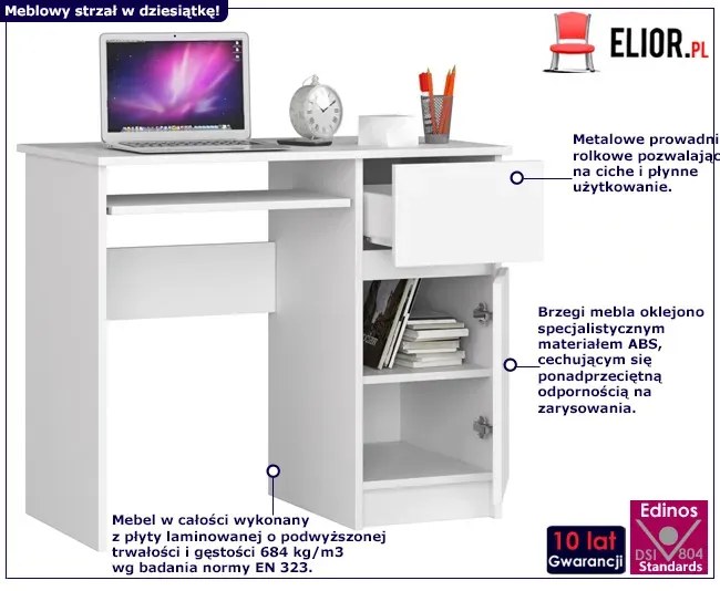 Białe klasyczne biurko 90 cm z półkami i szufladą S1-P51