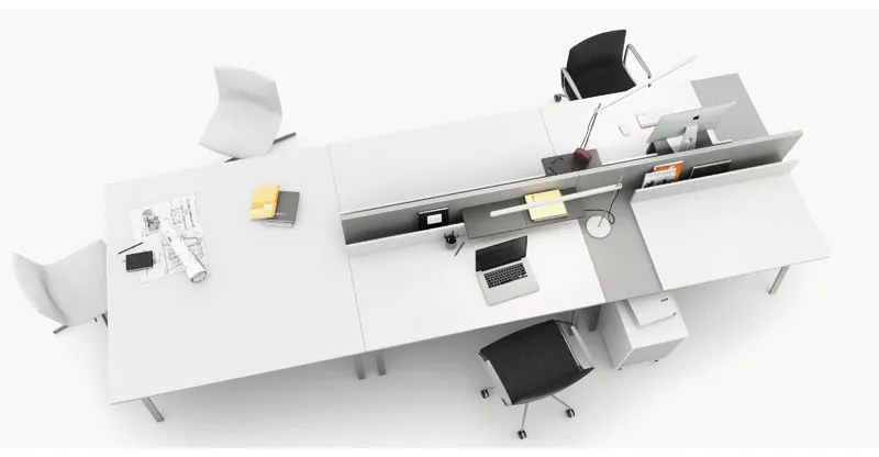 PLAN Komoda mobilna LAYERS, długa, 1200 x 400 x 575 mm, biała / szara